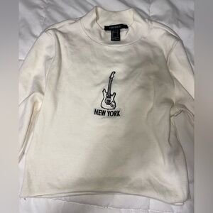 Forever 21 Ivory Guitar Embroidered Sweater